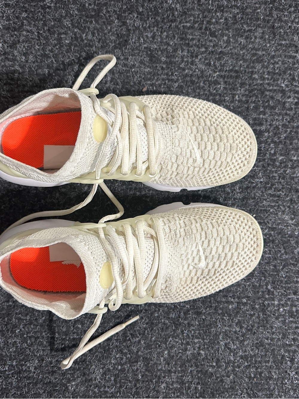Nike Cream Knit Athletic Sneakers with Bright Orange Insole